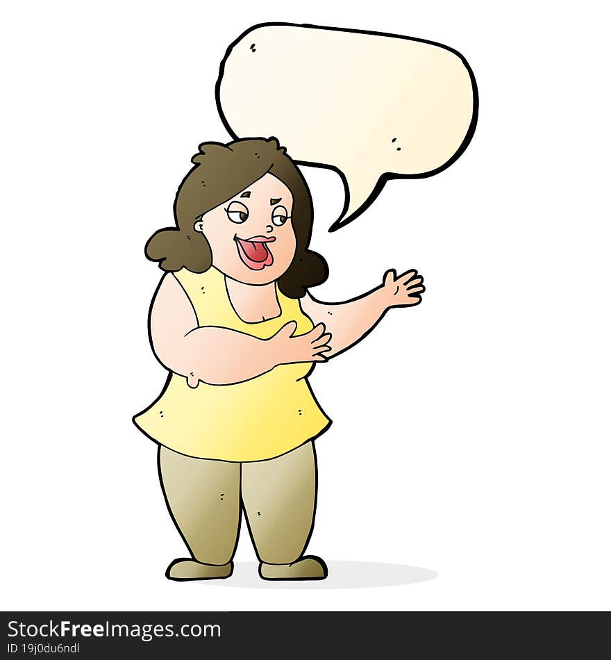 Cartoon Happy Fat Woman With Speech Bubble