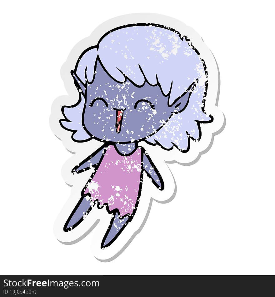 distressed sticker of a cartoon elf girl