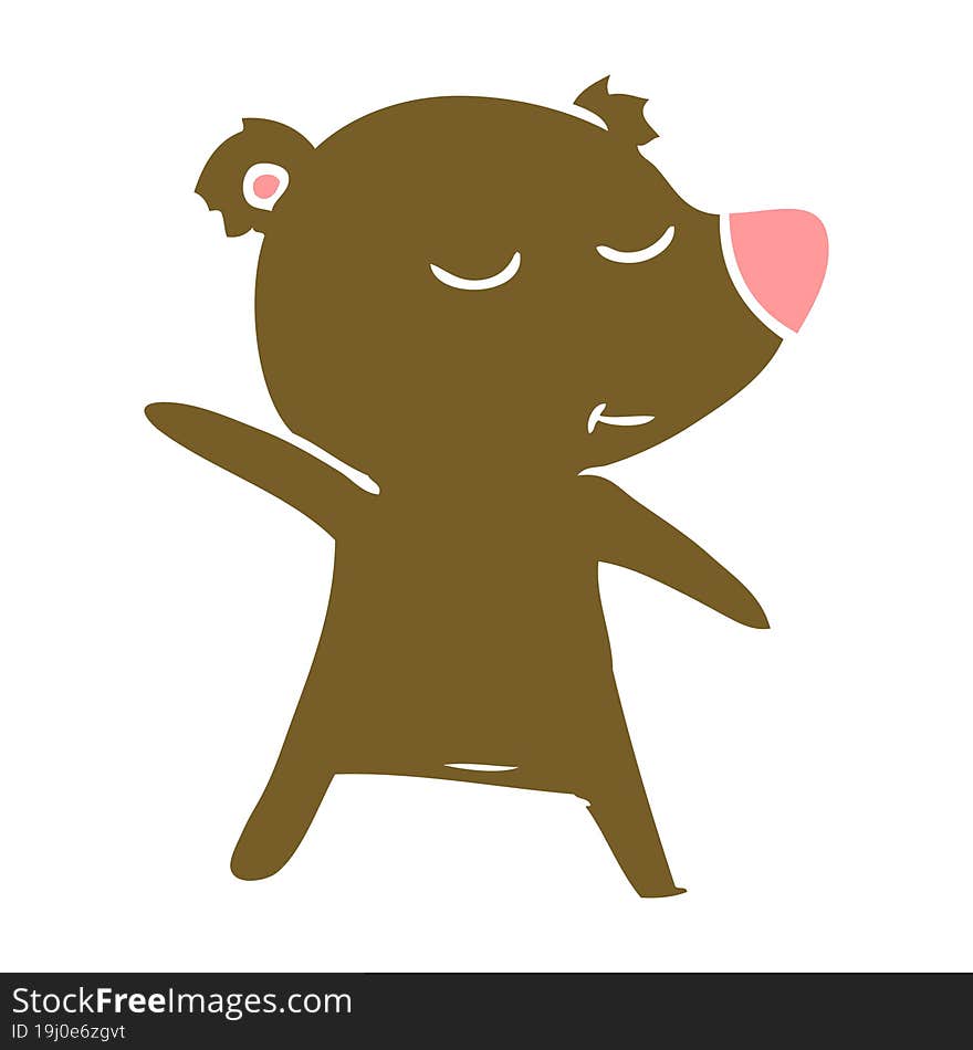 happy flat color style cartoon bear