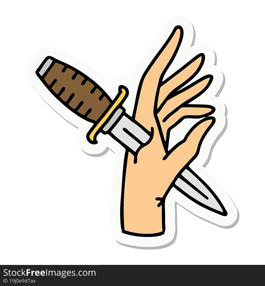 sticker of tattoo in traditional style of a dagger in the hand. sticker of tattoo in traditional style of a dagger in the hand