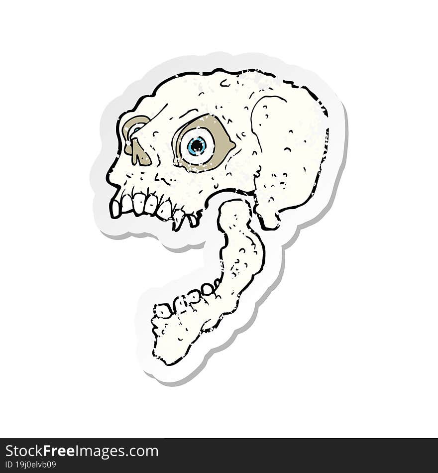 retro distressed sticker of a cartoon scary skull