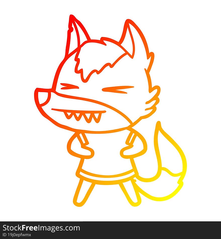 warm gradient line drawing angry wolf cartoon