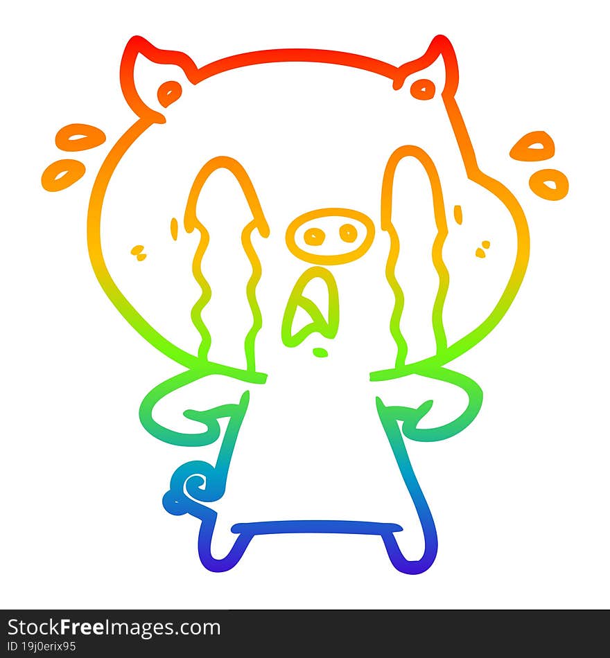 rainbow gradient line drawing crying pig cartoon