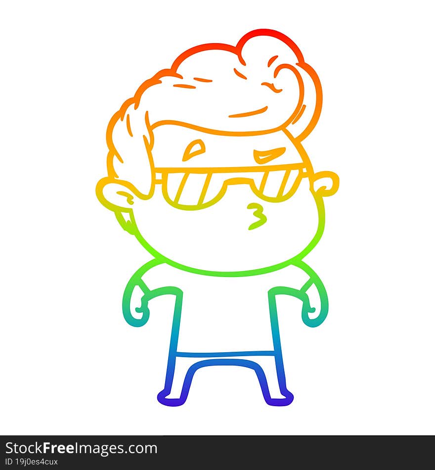 rainbow gradient line drawing of a cartoon cool guy