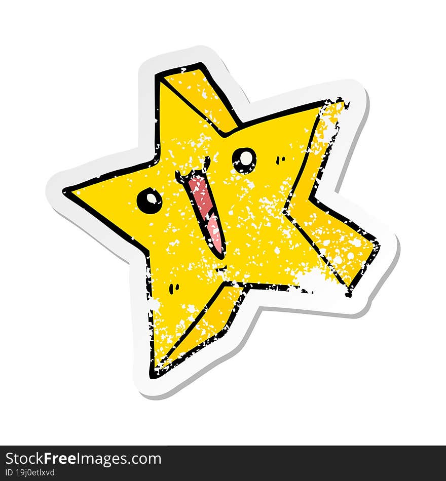 distressed sticker of a cartoon happy star