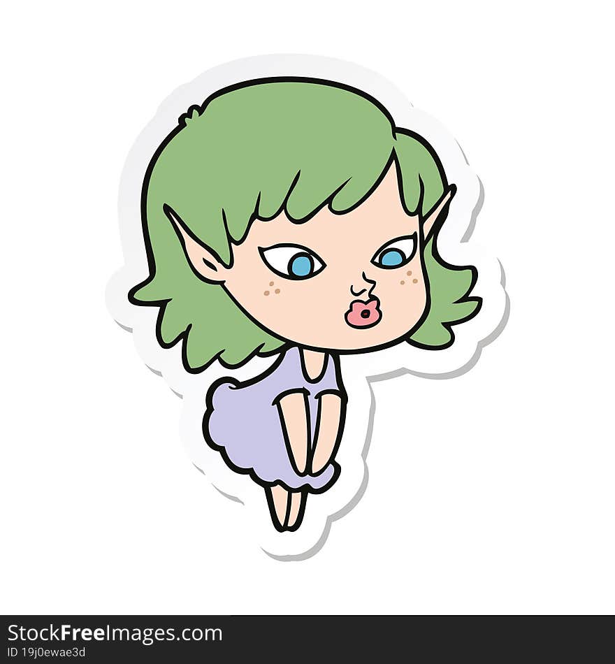 sticker of a pretty cartoon elf girl