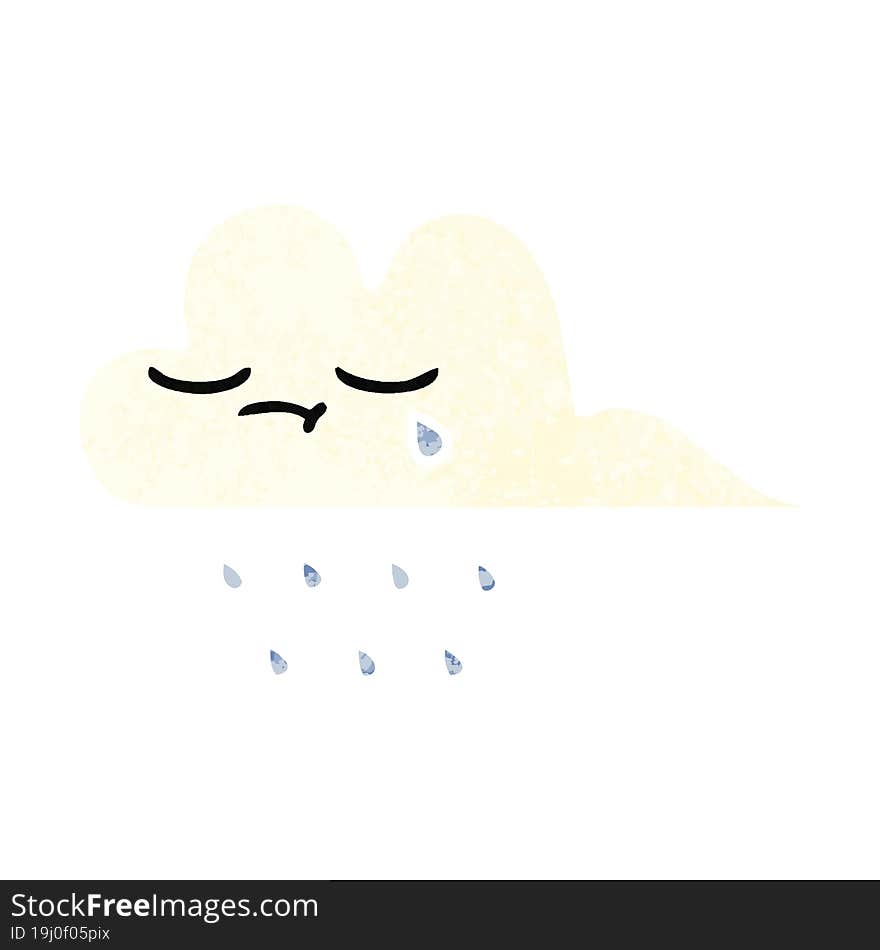 Retro Illustration Style Cartoon Rain Cloud