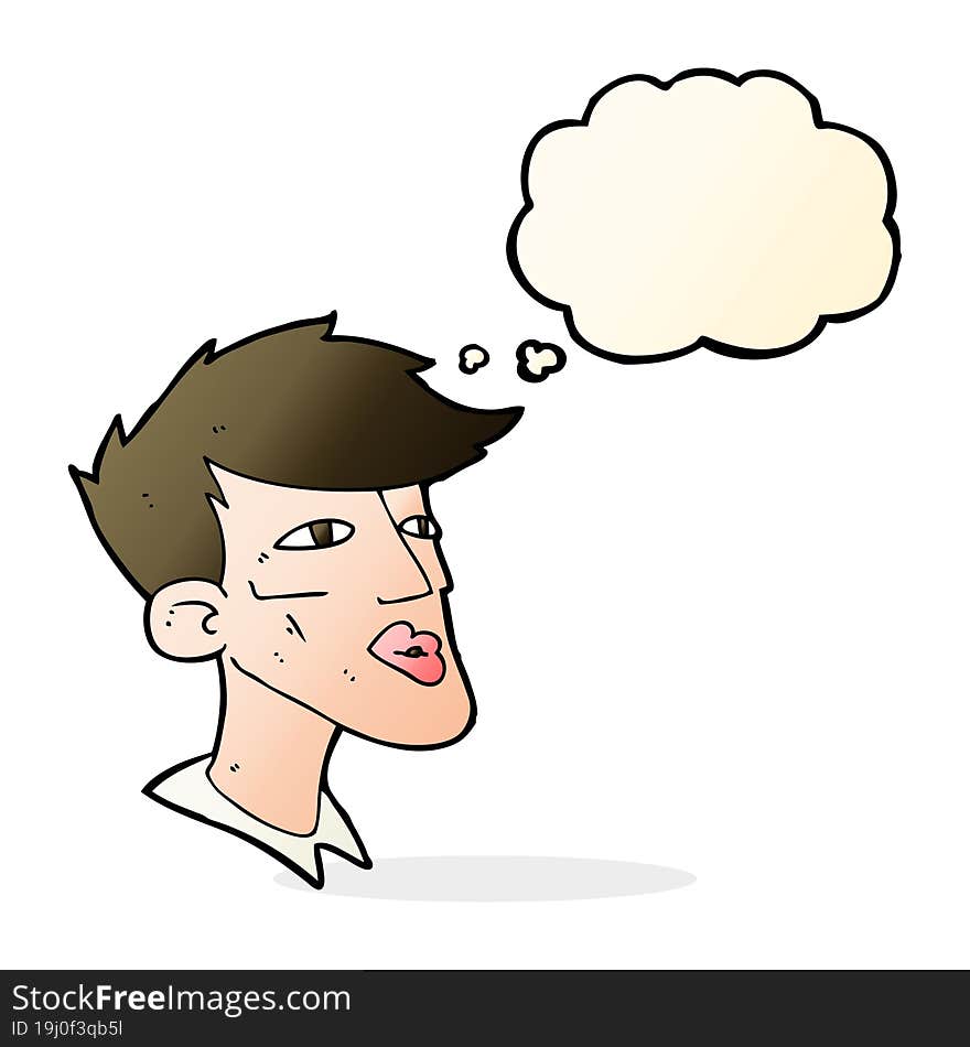 cartoon male model guy with thought bubble