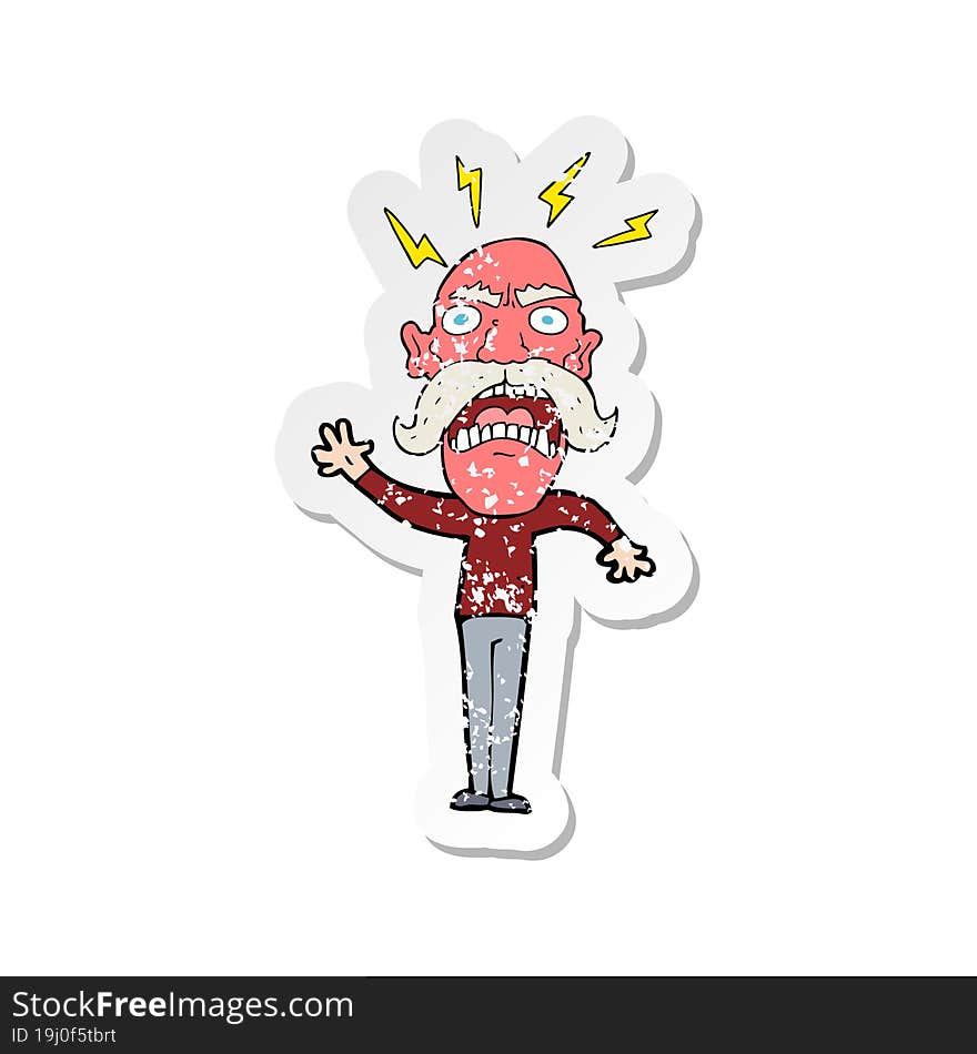 retro distressed sticker of a cartoon furious old man