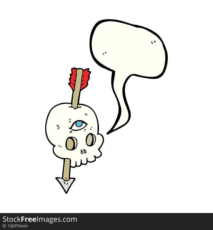 speech bubble cartoon magic skull with arrow through brain