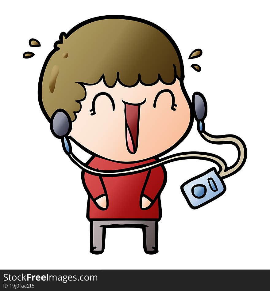 laughing cartoon man with earphones. laughing cartoon man with earphones