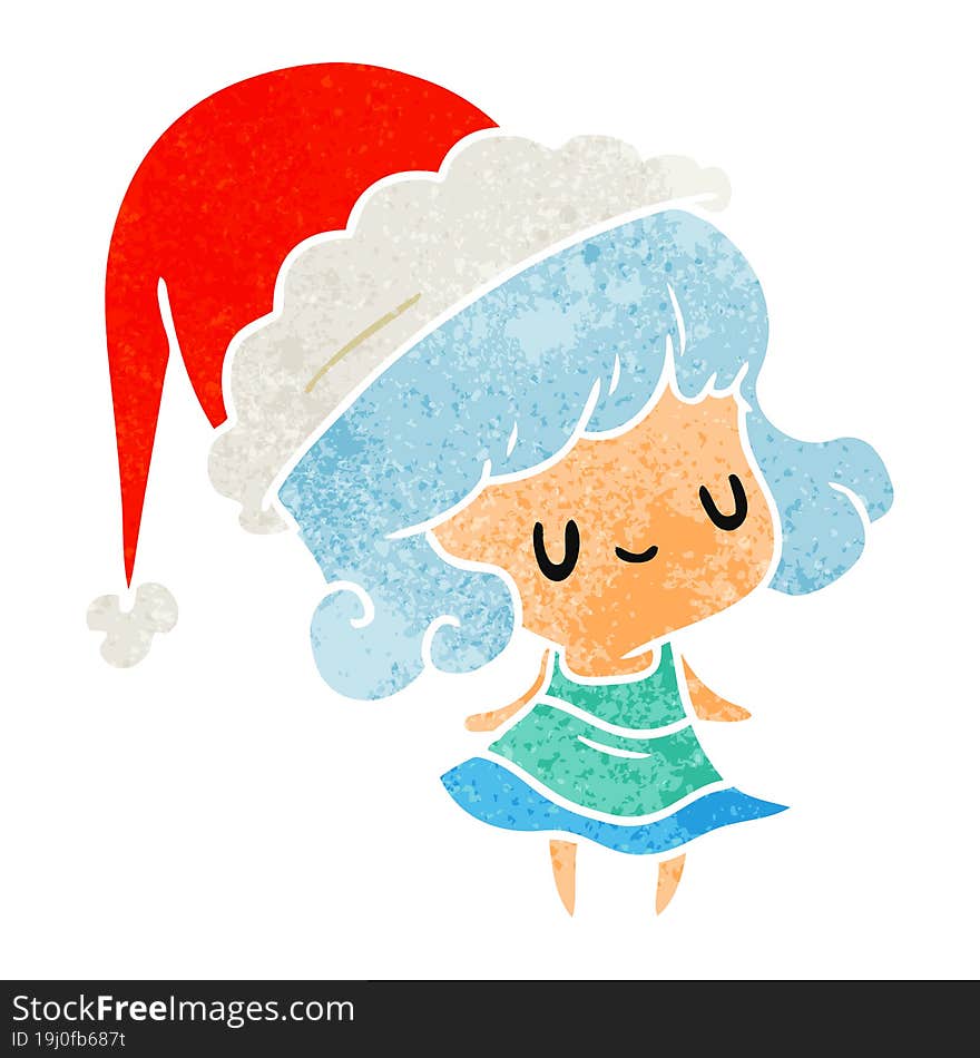 hand drawn christmas retro cartoon of kawaii girl