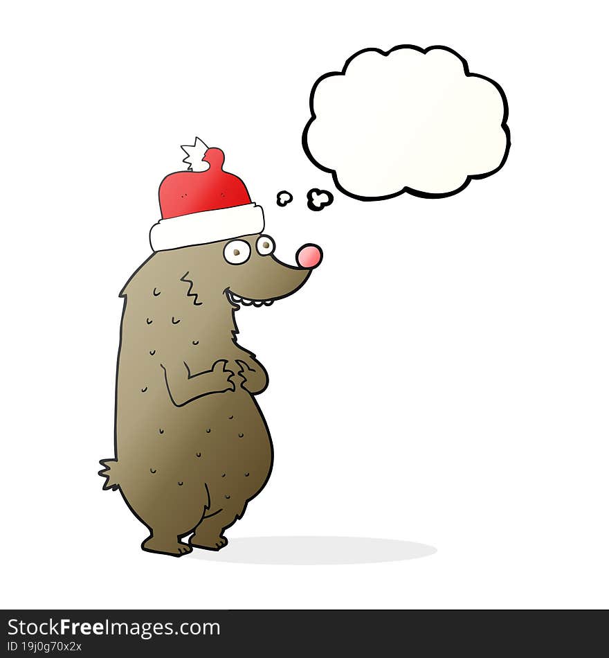 thought bubble cartoon bear wearing christmas hat