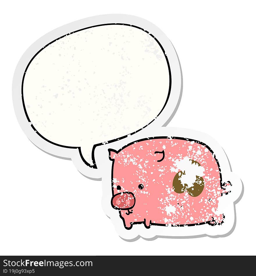 cartoon pig and speech bubble distressed sticker