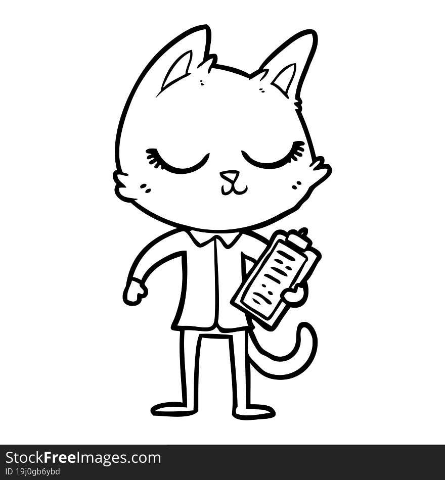 calm cartoon cat with clipboard. calm cartoon cat with clipboard