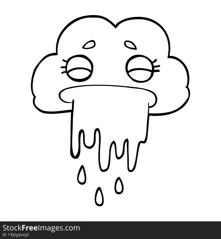 Line Drawing Cartoon Rain Cloud