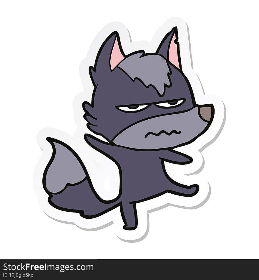 sticker of a cartoon annoyed wolf