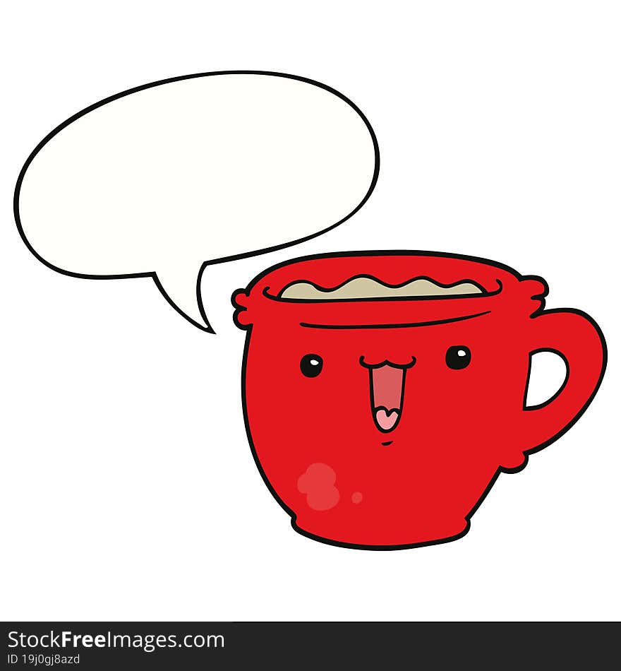 Cute Cartoon Coffee Cup And Speech Bubble