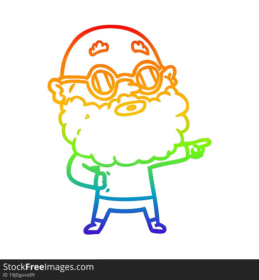 Rainbow Gradient Line Drawing Cartoon Curious Man With Beard And Glasses