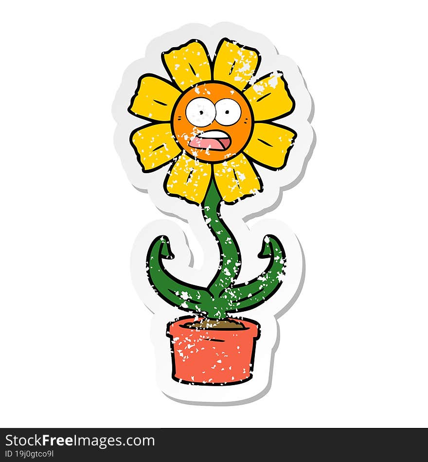 distressed sticker of a cartoon shocked flower