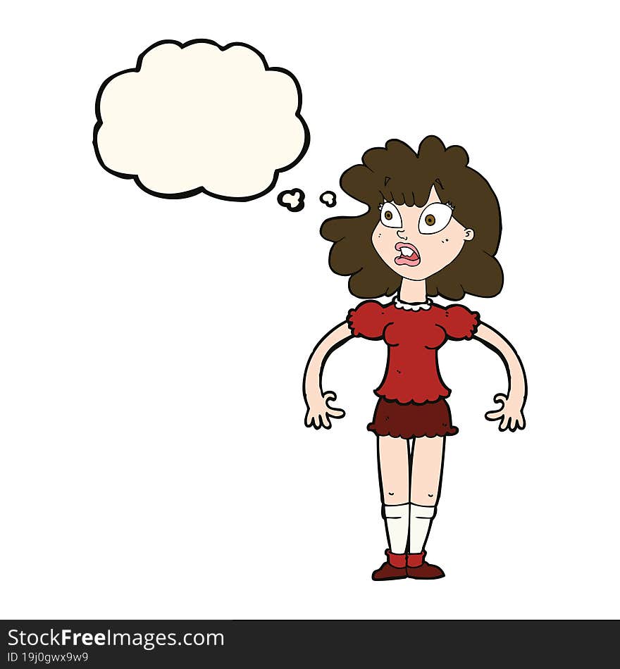 Cartoon Pretty Girl With Shocked Expression With Thought Bubble