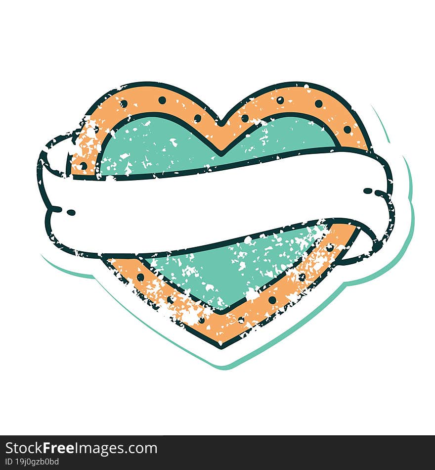 Distressed Sticker Tattoo Style Icon Of A Heart And Banner