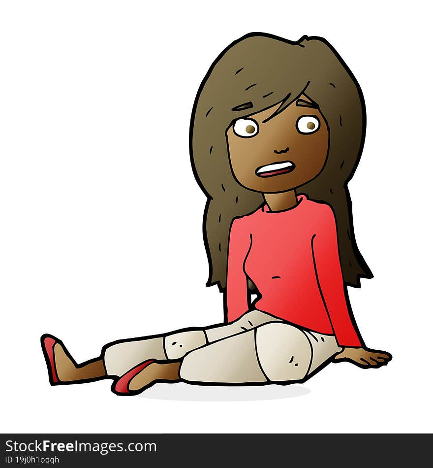 cartoon girl sitting on floor