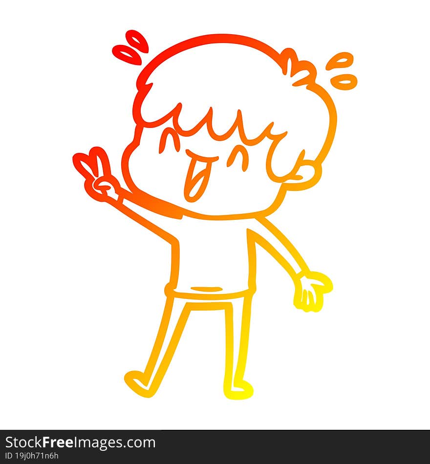 Warm Gradient Line Drawing Cartoon Laughing Boy