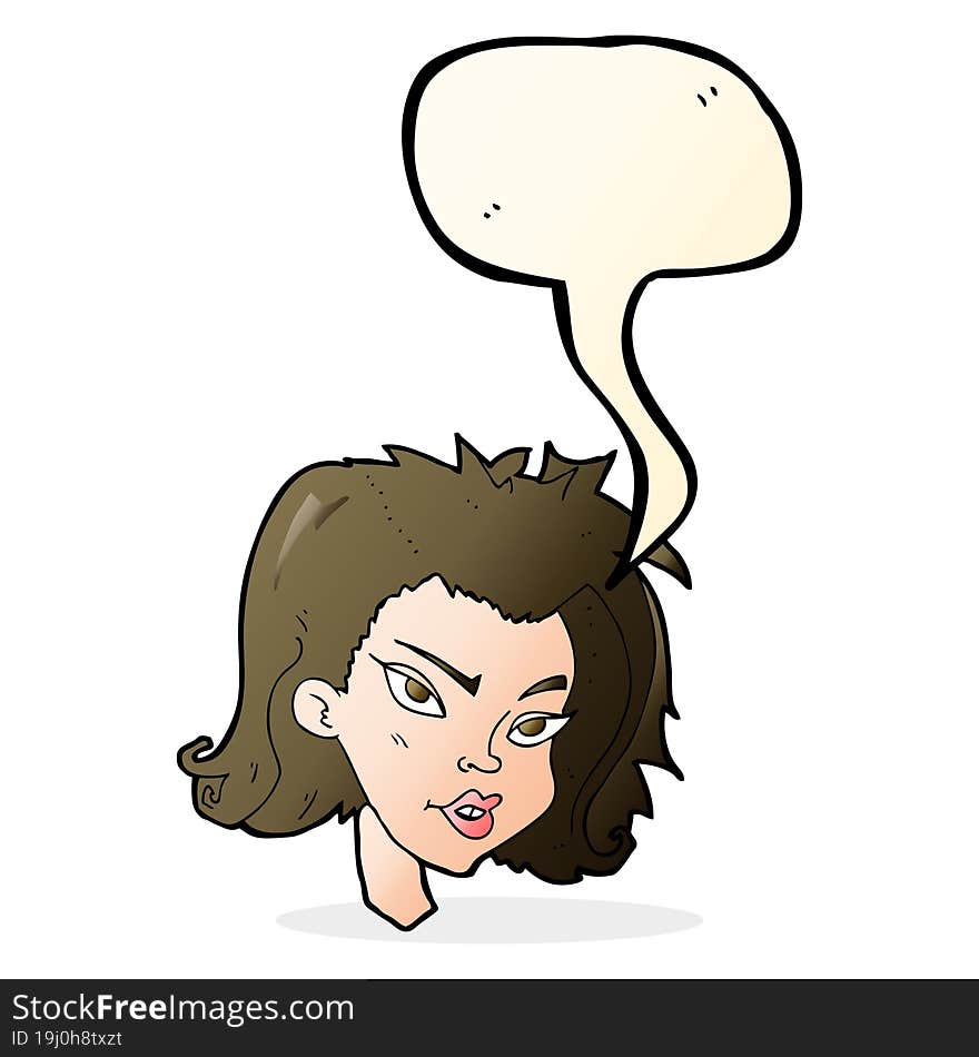 cartoon female face with speech bubble