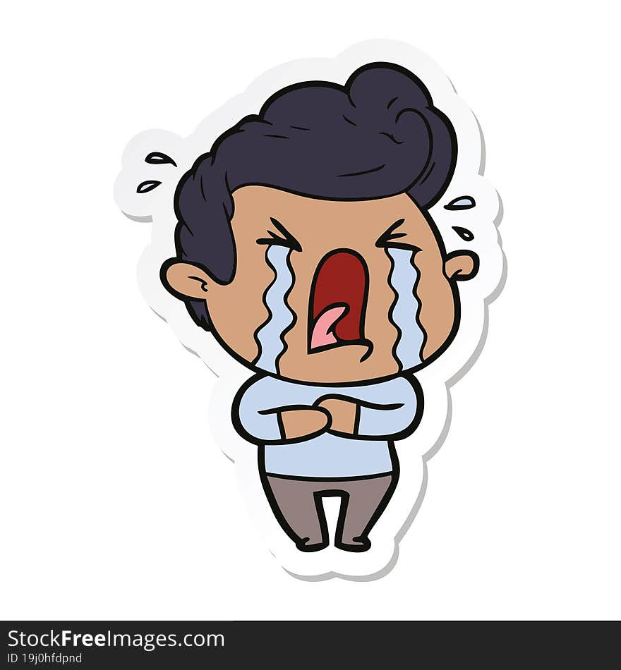 sticker of a cartoon crying man