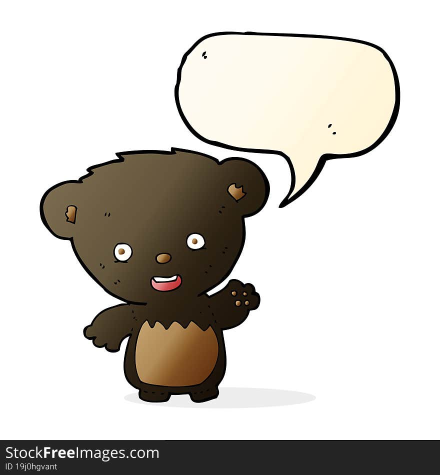 Cartoon Black Bearcub Waving With Speech Bubble