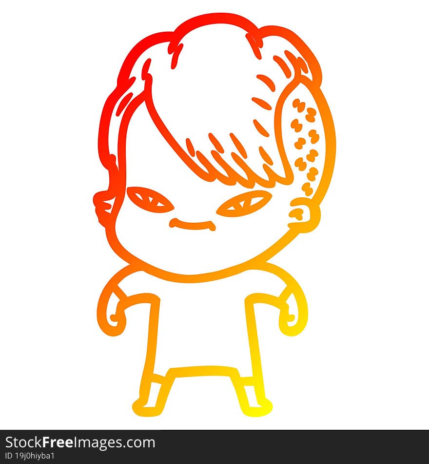 warm gradient line drawing cute cartoon girl with hipster haircut