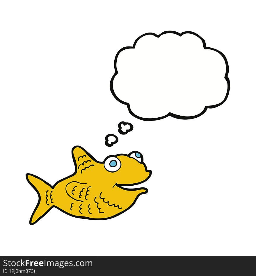 cartoon happy fish with thought bubble