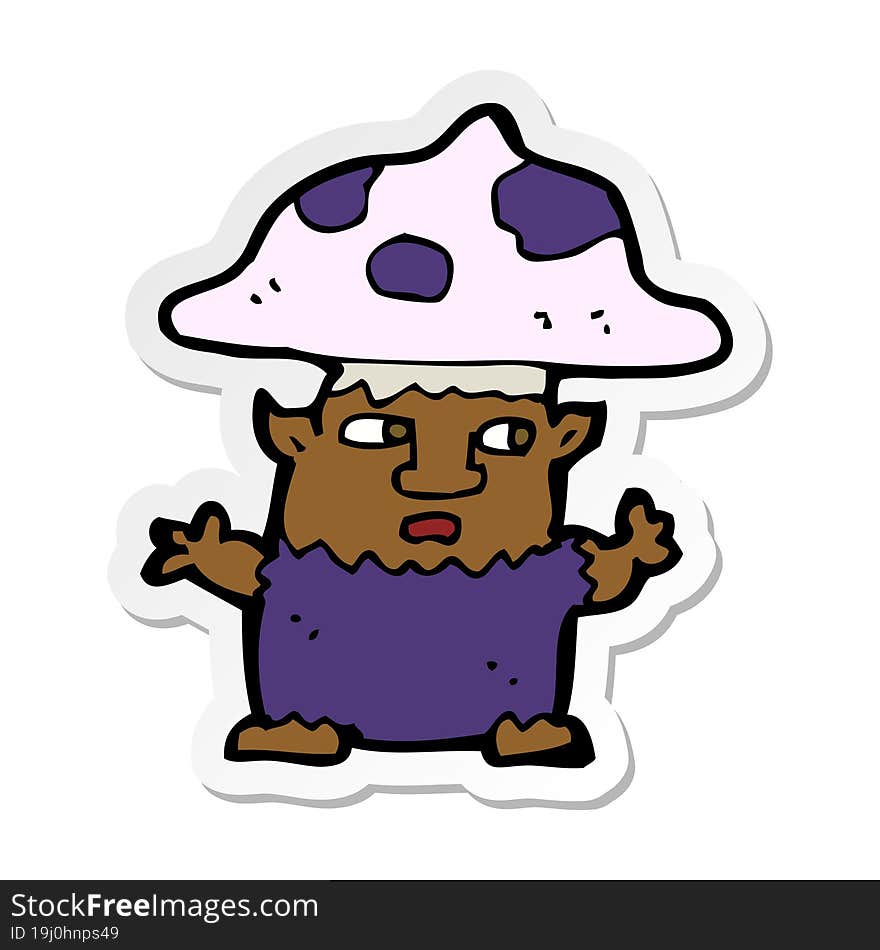 sticker of a cartoon little mushroom man