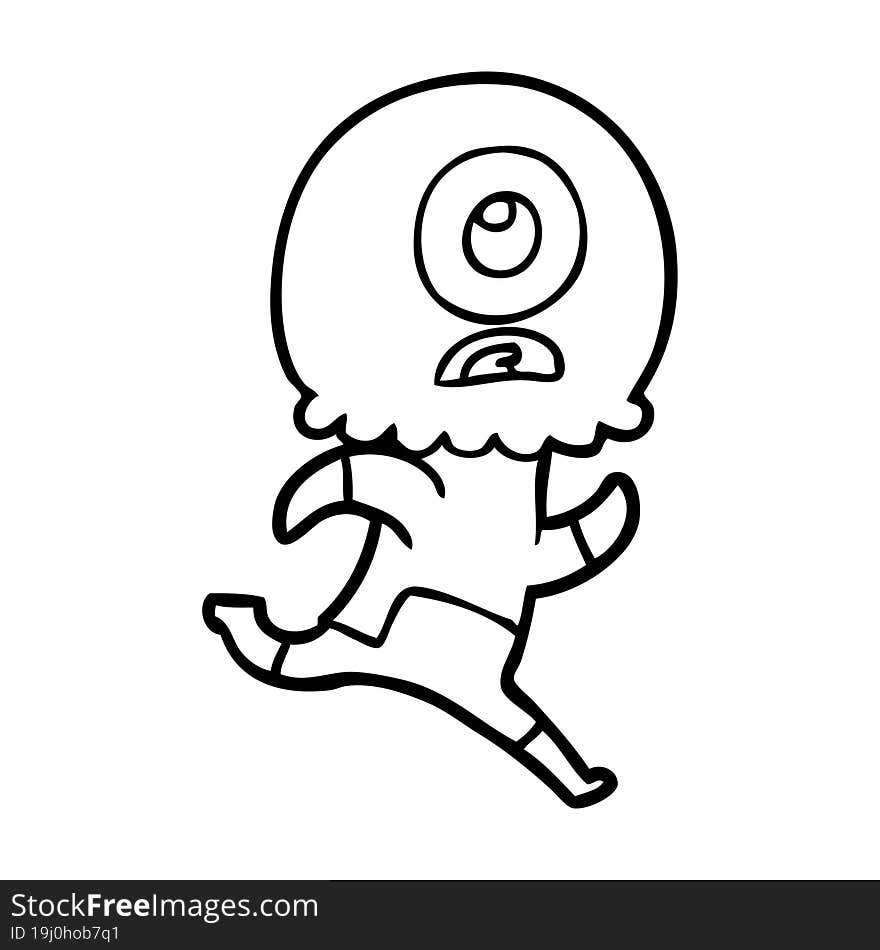 cartoon cyclops alien spaceman running. cartoon cyclops alien spaceman running