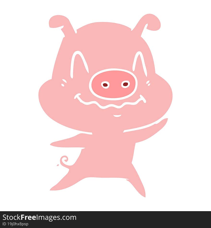 nervous flat color style cartoon pig