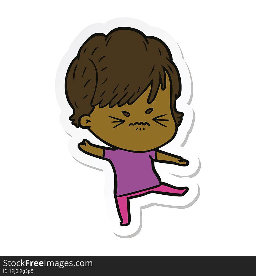 sticker of a cartoon frustrated woman