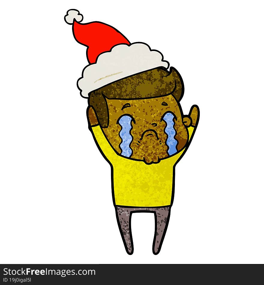 textured cartoon of a man crying wearing santa hat