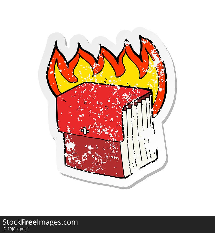 retro distressed sticker of a cartoon burning business files