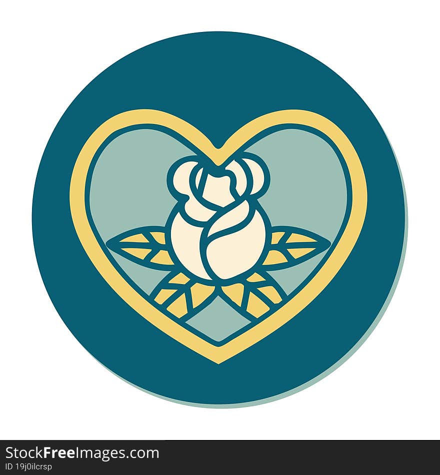 Tattoo Style Sticker Of A Heart And Flowers