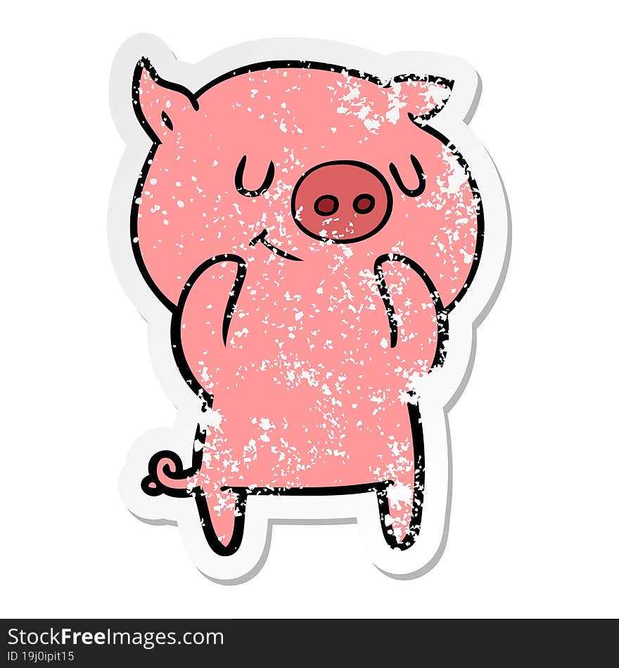 Distressed Sticker Of A Happy Cartoon Pig