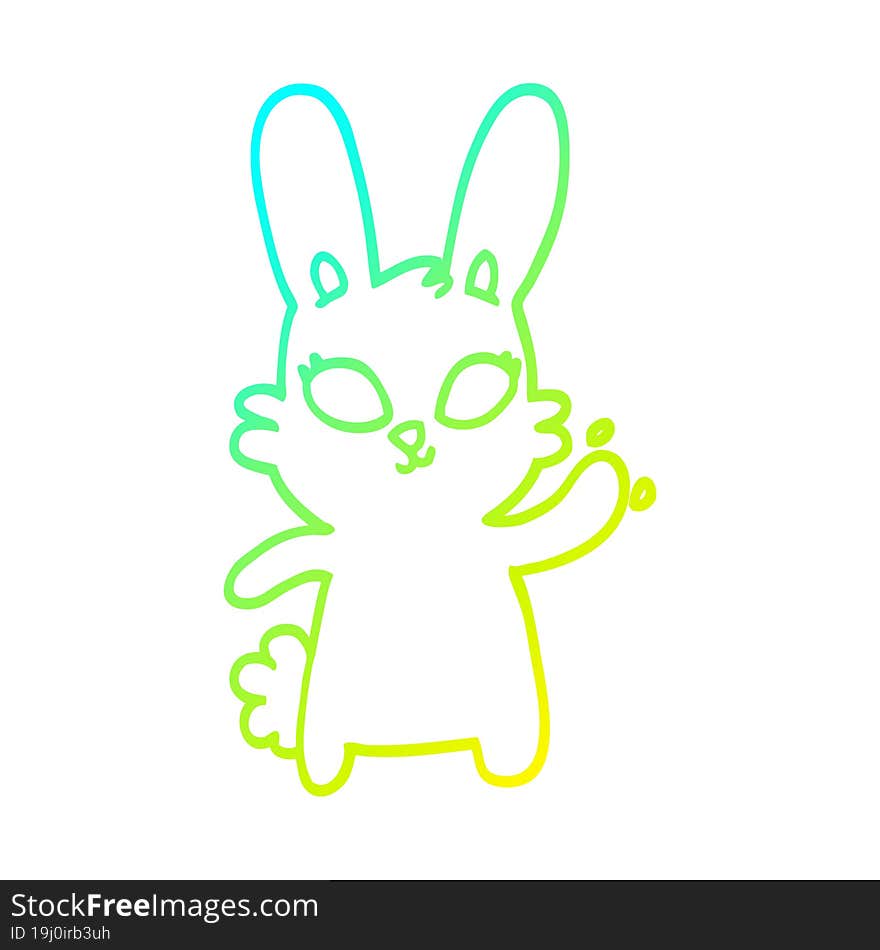 Cold Gradient Line Drawing Cute Cartoon Rabbit Waving