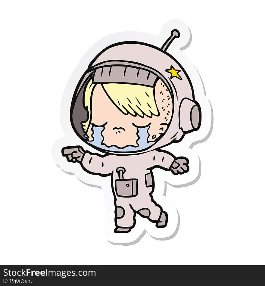 sticker of a cartoon crying astronaut girl