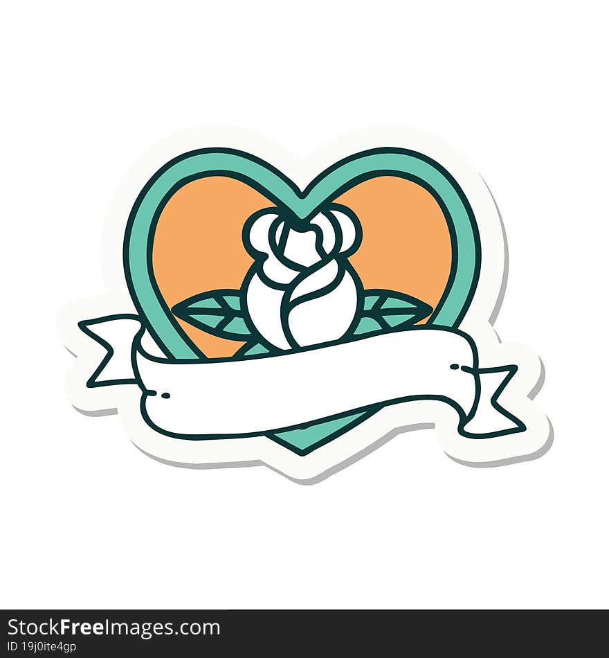 sticker of tattoo in traditional style of a heart rose and banner. sticker of tattoo in traditional style of a heart rose and banner