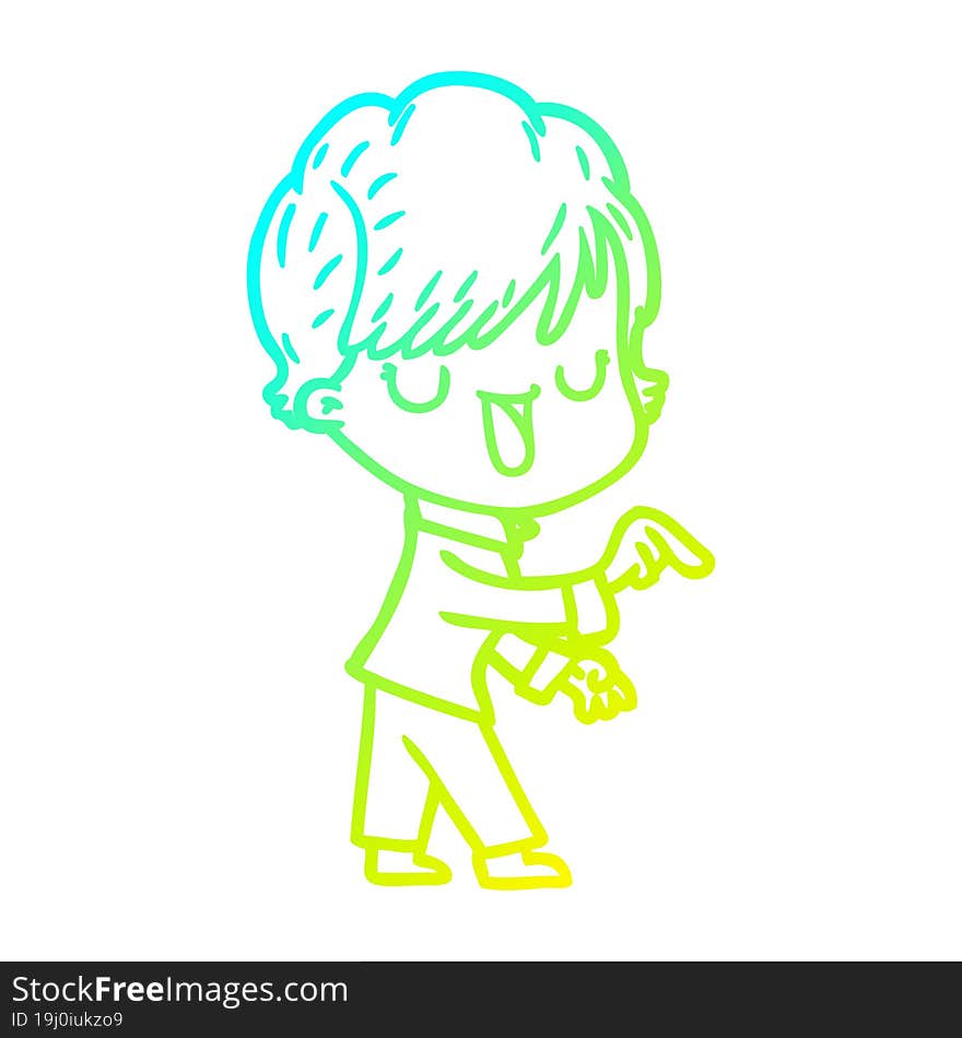 cold gradient line drawing of a cartoon woman talking