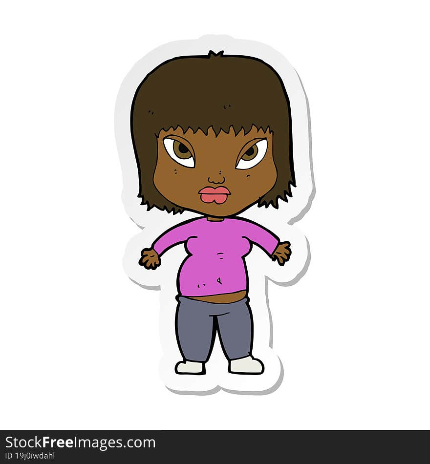 Sticker Of A Cartoon Overweight Woman