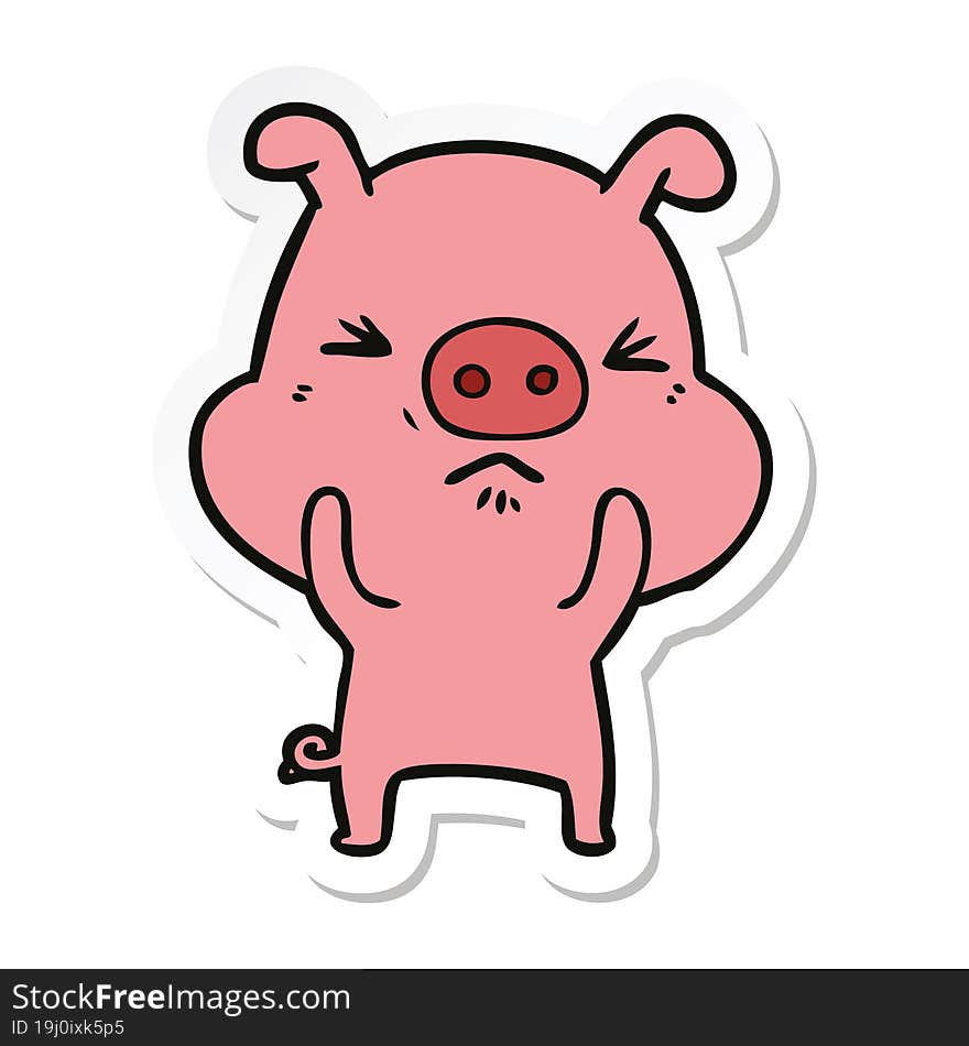 Sticker Of A Cartoon Angry Pig