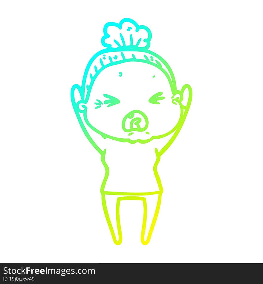 cold gradient line drawing cartoon angry old woman