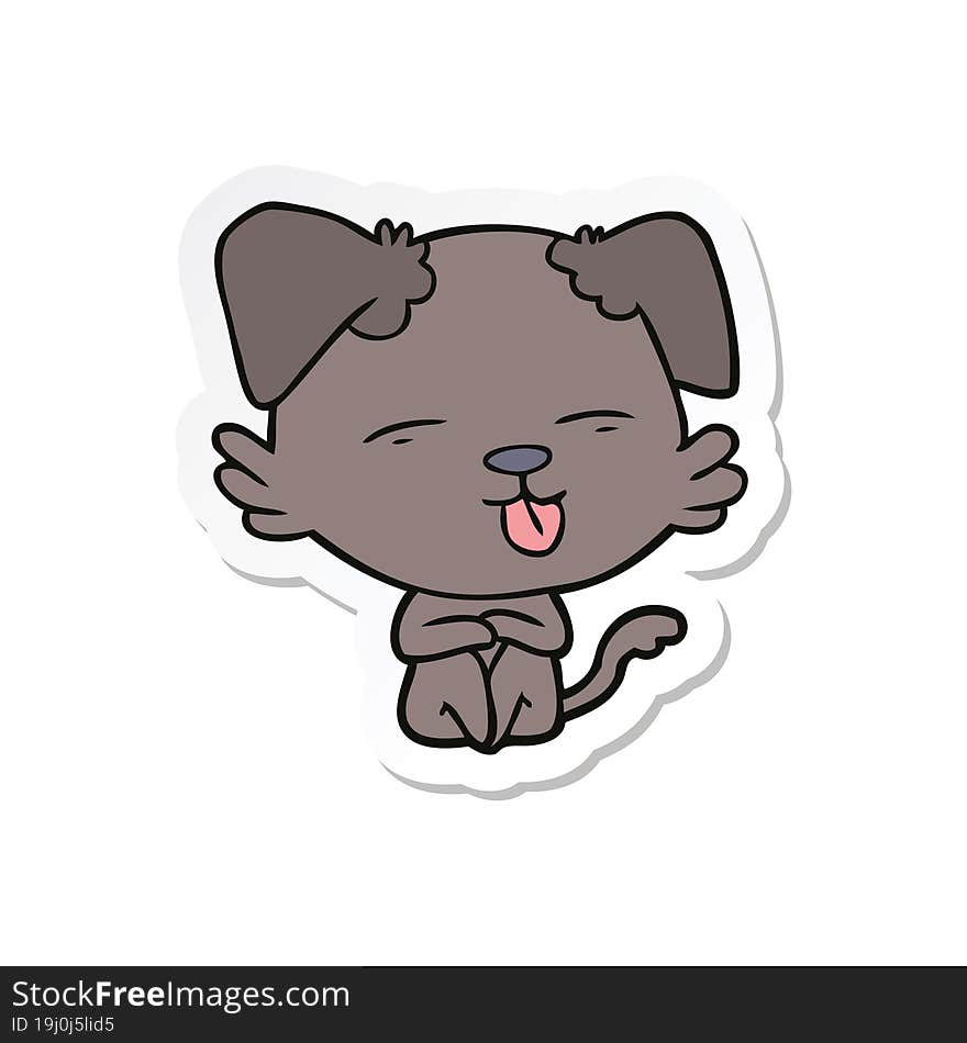 sticker of a cartoon dog sticking out tongue