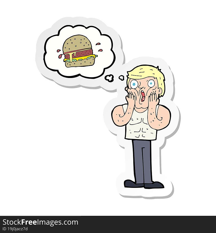 Sticker Of A Cartoon Shocked Man Thinking About Junk Food